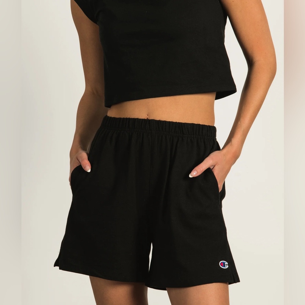 Champion Shorts black Women’s high waisted shorts pockets jersey material